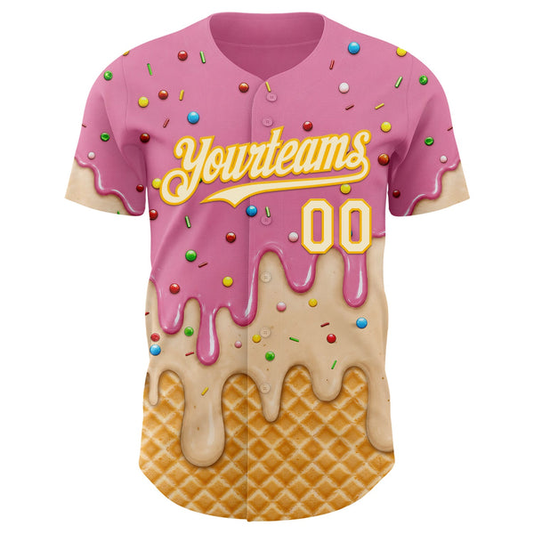 Custom Light Pink Cream-Gold Ice Cream Waffle Foodie Dessert Authentic Baseball Jersey alternate