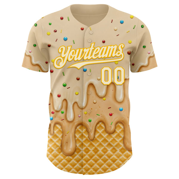 Custom Cream-Gold Ice Cream Waffle Foodie Dessert Authentic Baseball Jersey alternate