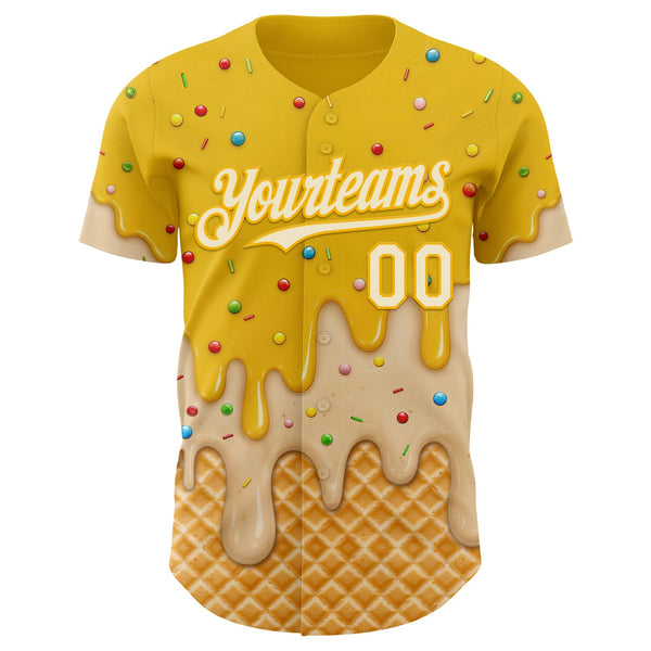 Custom Yellow Cream-Gold Ice Cream Waffle Foodie Dessert Authentic Baseball Jersey alt