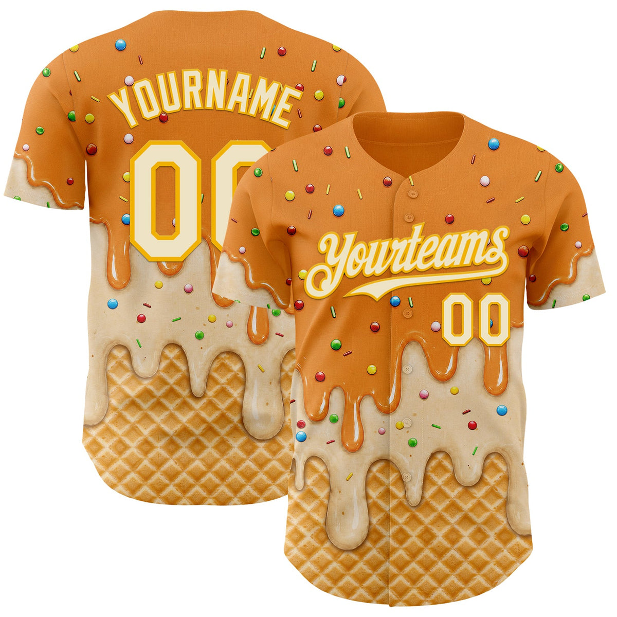 Custom Bay Orange Cream-Gold Ice Cream Waffle Foodie Dessert Authentic Baseball Jersey