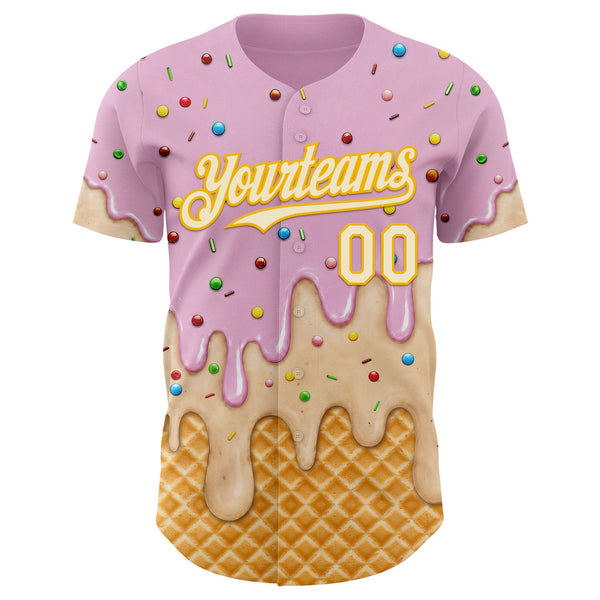 Custom Light Pink Cream-Gold Ice Cream Waffle Foodie Dessert Authentic Baseball Jersey alternate