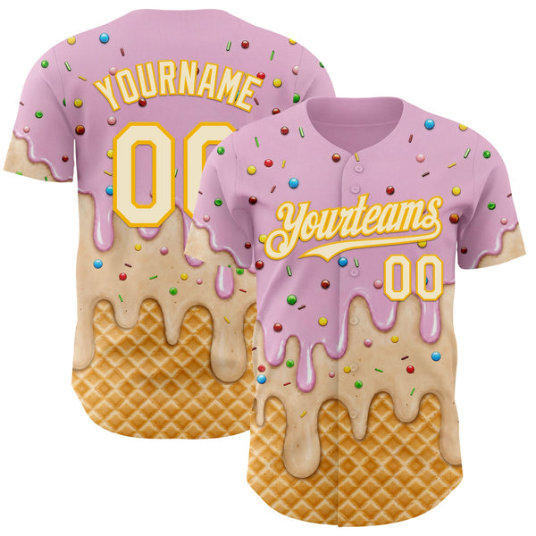 Custom Light Pink Cream-Gold Ice Cream Waffle Foodie Dessert Authentic Baseball Jersey
