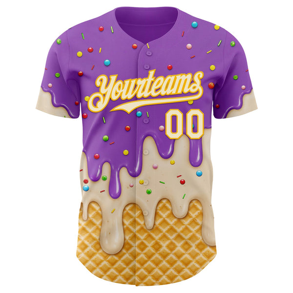 Custom Medium Purple Cream-Gold Ice Cream Waffle Foodie Dessert Authentic Baseball Jersey alternate