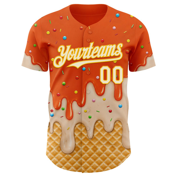 Custom Orange Cream-Gold Ice Cream Waffle Foodie Dessert Authentic Baseball Jersey alternate
