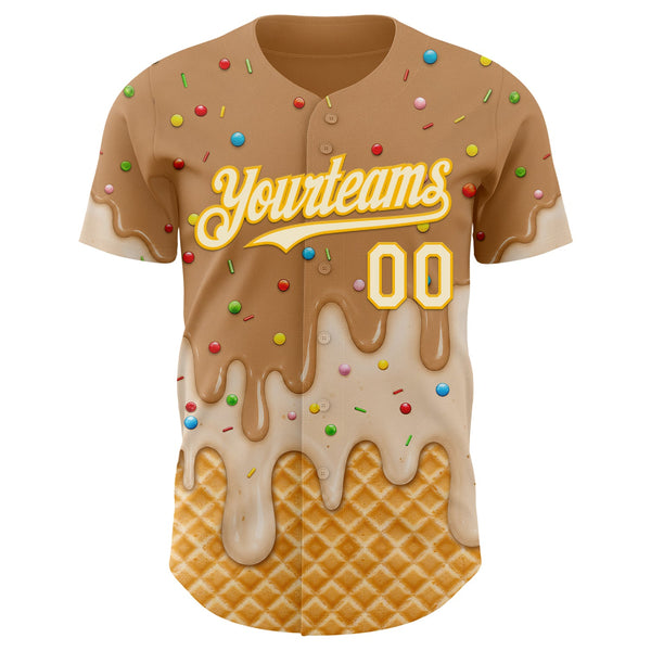 Custom Tan Cream-Gold Ice Cream Waffle Foodie Dessert Authentic Baseball Jersey alternate