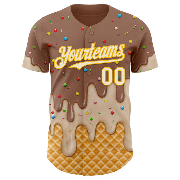 Custom Caramel Brown Cream-Gold Ice Cream Waffle Foodie Dessert Authentic Baseball Jersey alternate