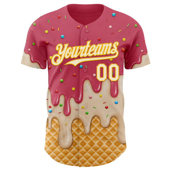 Custom Medium Red Cream-Gold Ice Cream Waffle Foodie Dessert Authentic Baseball Jersey alternate