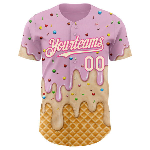 Custom Light Pink Cream-Pink Ice Cream Waffle Foodie Dessert Authentic Baseball Jersey alternate
