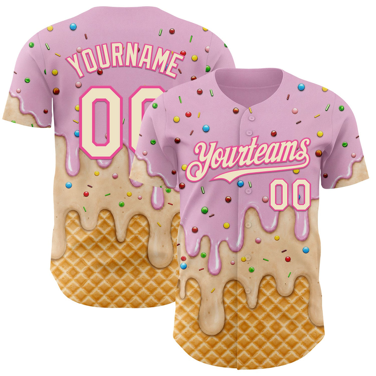 Custom Light Pink Cream-Pink Ice Cream Waffle Foodie Dessert Authentic Baseball Jersey