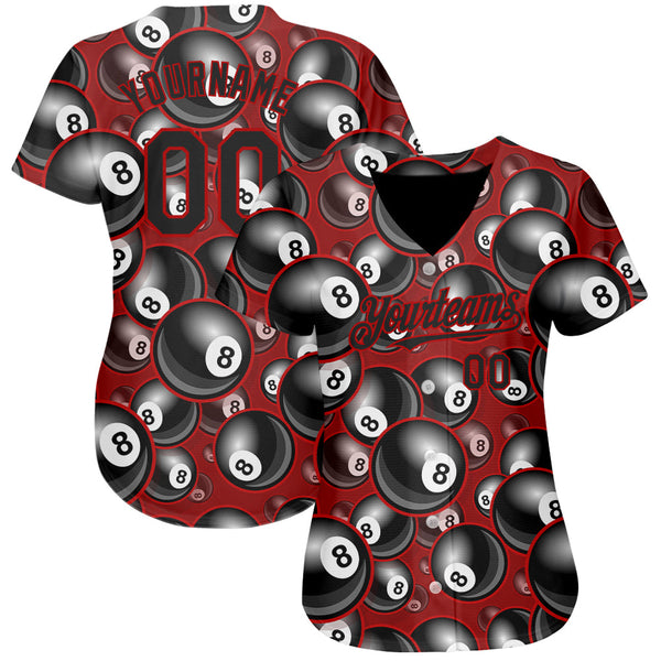 Custom Red Black 3D Pattern Design Billiards Snooker 8 Ball Authentic Baseball Jersey alternate