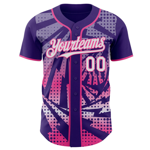 Custom Purple White-Pink Lightning Gradient Dot Authentic Baseball Jersey alternate