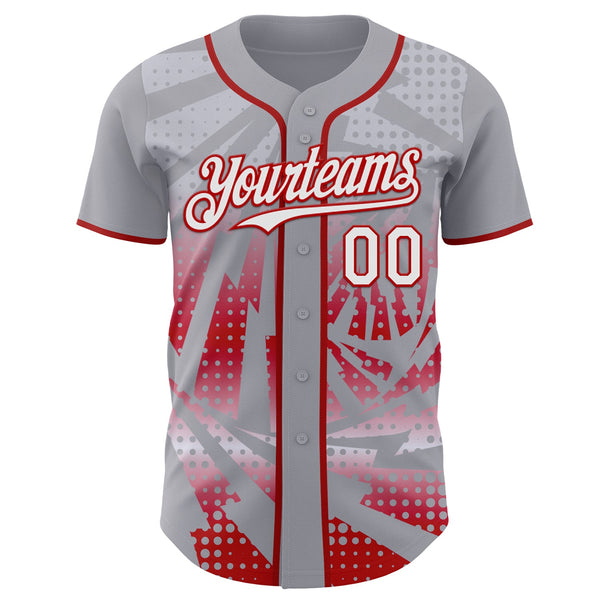 Custom Gray White-Red Lightning Gradient Dot Authentic Baseball Jersey alternate