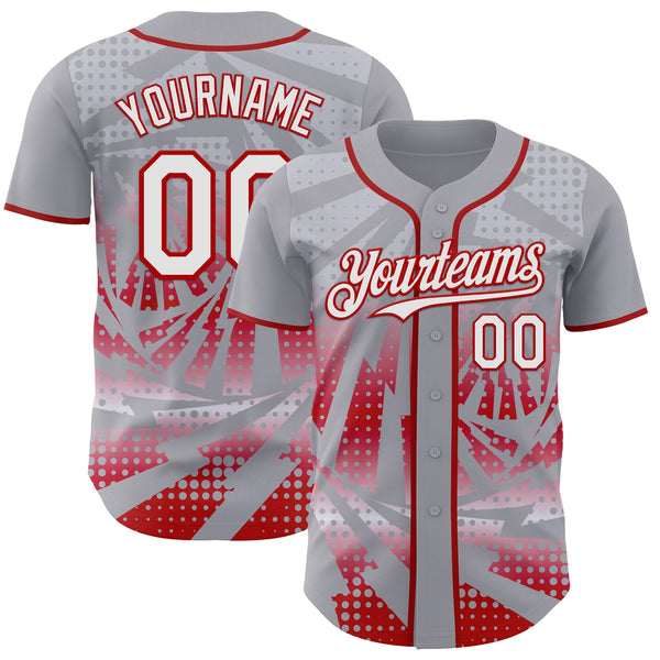 Custom Gray White-Red Lightning Gradient Dot Authentic Baseball Jersey