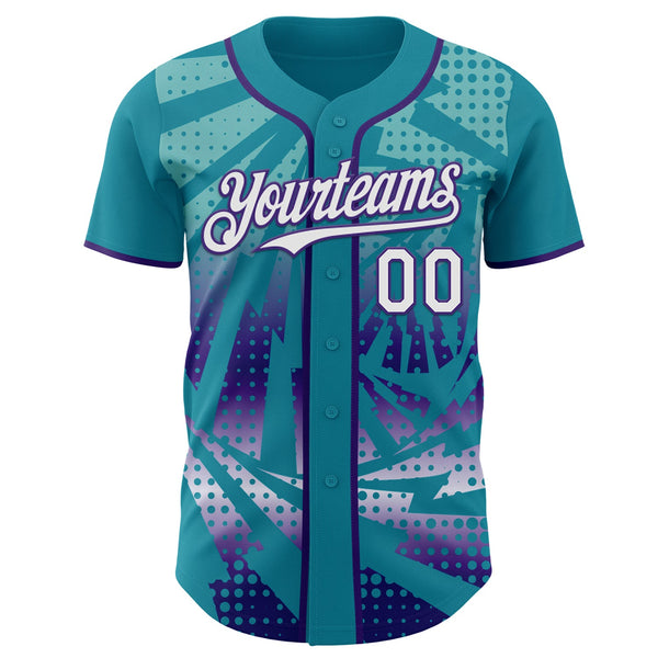 Custom Teal White-Purple Lightning Gradient Dot Authentic Baseball Jersey alternate