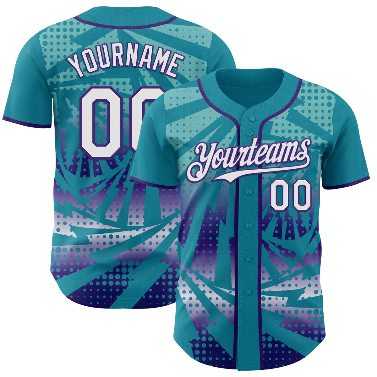 Custom Teal White-Purple Lightning Gradient Dot Authentic Baseball Jersey