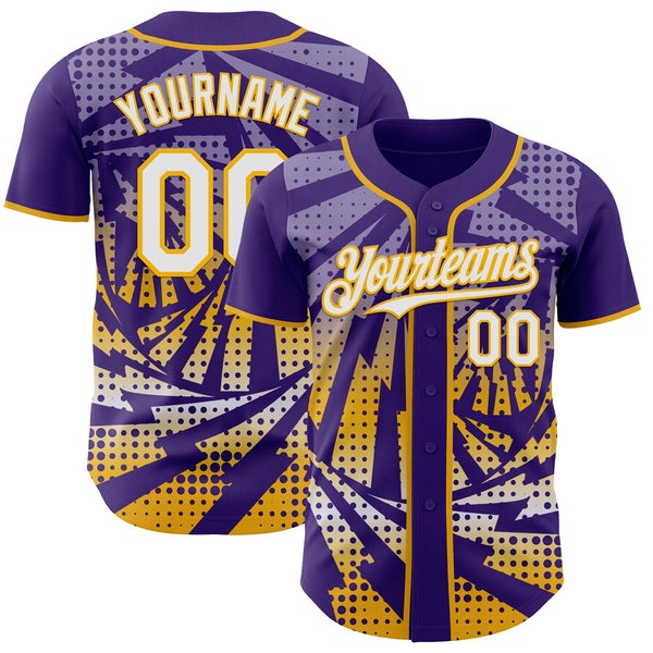 Custom Purple White-Gold Lightning Gradient Dot Authentic Baseball Jersey