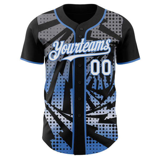 Custom Black White-Light Blue Lightning Gradient Dot Authentic Baseball Jersey alternate