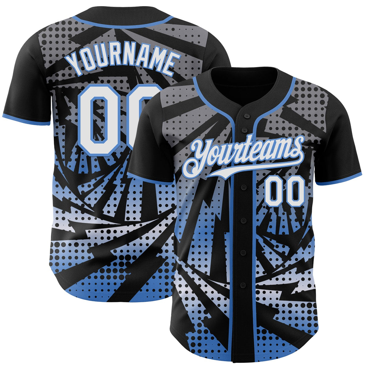 Custom Black White-Light Blue Lightning Gradient Dot Authentic Baseball Jersey