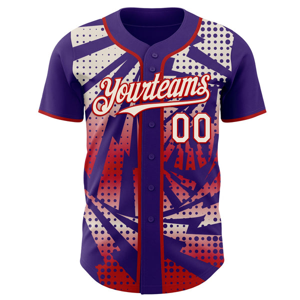 Custom Purple Cream-Red Lightning Gradient Dot Authentic Baseball Jersey alternate