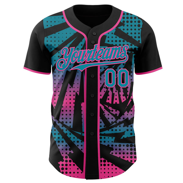 Custom Black Teal-Pink Lightning Gradient Dot Authentic Baseball Jersey alternate