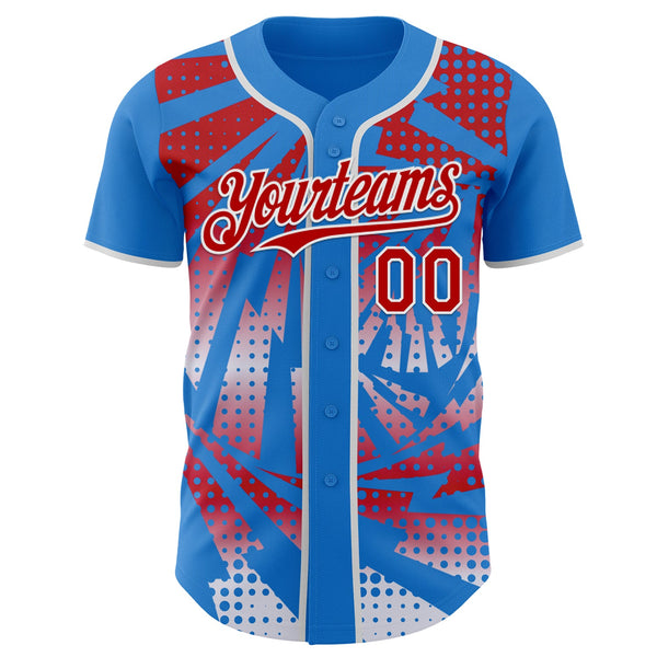 Custom Electric Blue Red-White Lightning Gradient Dot Authentic Baseball Jersey alternate