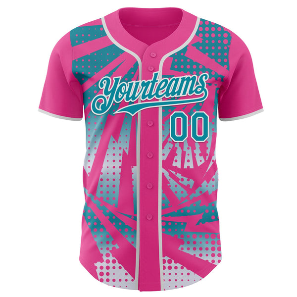 Custom Pink Teal-White Lightning Gradient Dot Authentic Baseball Jersey alternate