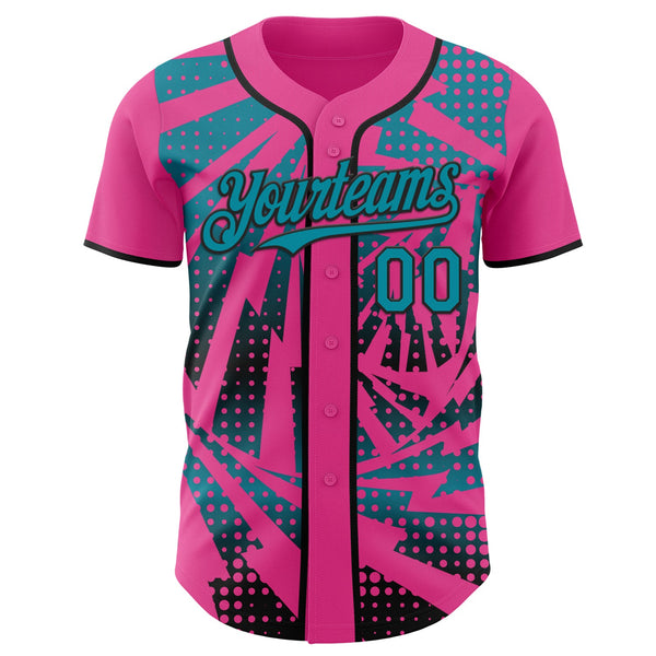 Custom Pink Teal-Black Lightning Gradient Dot Authentic Baseball Jersey alternate