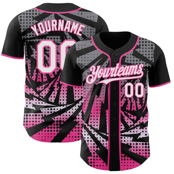 Custom Black White-Pink Lightning Gradient Dot Authentic Baseball Jersey