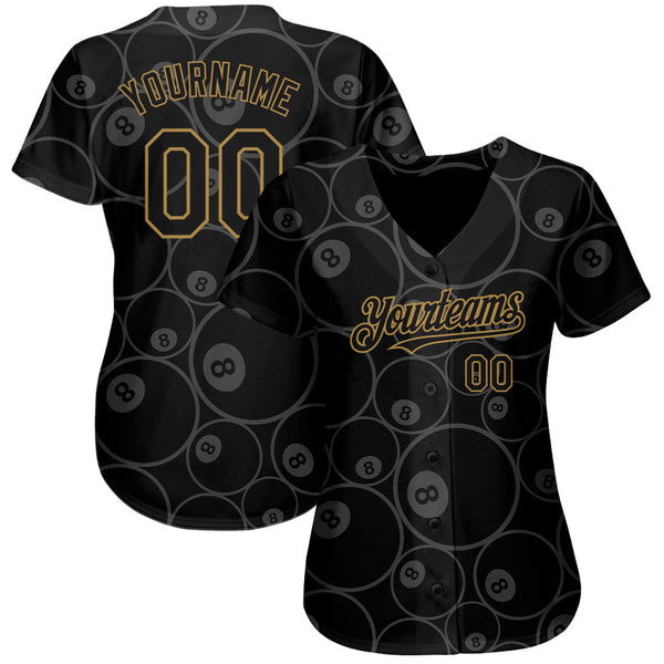 Custom Black Old Gold 3D Pattern Design Billiards Snooker 8 Ball Authentic Baseball Jersey alternate
