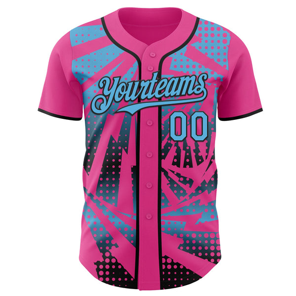 Custom Pink Sky Blue-Black Lightning Gradient Dot Authentic Baseball Jersey alternate