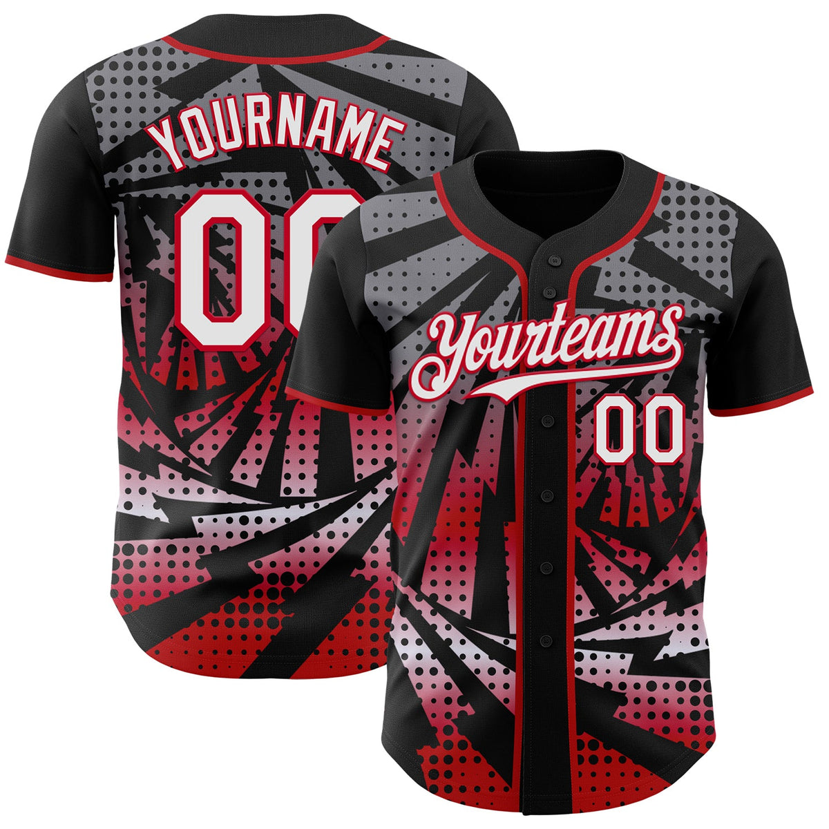 Custom Black White-Red Lightning Gradient Dot Authentic Baseball Jersey
