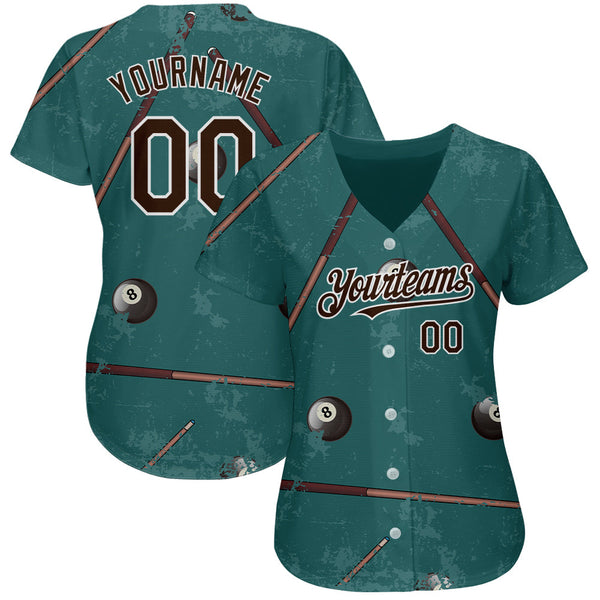 Custom Midnight Green Brown-White 3D Pattern Design Billiards Snooker 8 Ball Authentic Baseball Jersey alternate