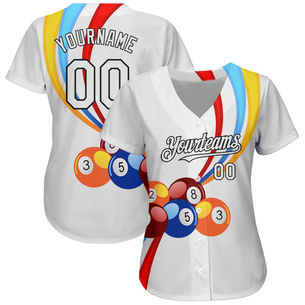 Custom White Black 3D Pattern Design Billiards Authentic Baseball Jersey alternate