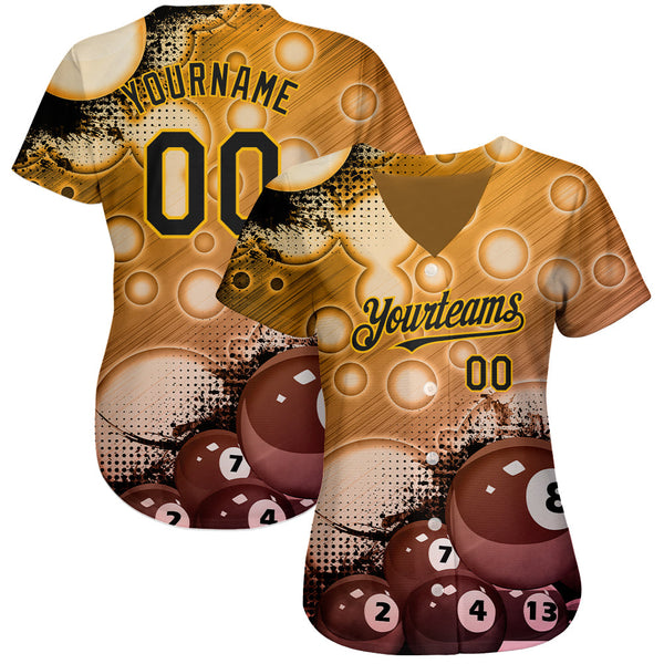 Custom Gold Black 3D Pattern Design Billiards Authentic Baseball Jersey alternate