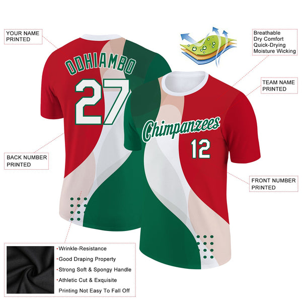 Custom Red White-Kelly Green 3D Mexico Performance T-Shirt alternate