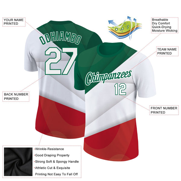 Custom Red White-Kelly Green 3D Mexico Performance T-Shirt alternate