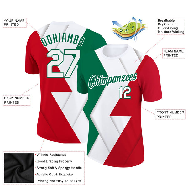 Custom Red White-Kelly Green 3D Mexico Performance T-Shirt alternate