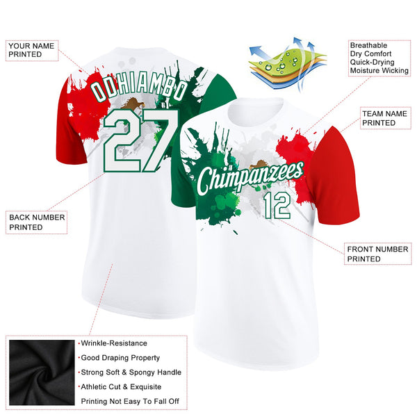 Custom White Kelly Green-Red 3D Mexico Splashes Performance T-Shirt alternate