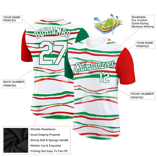 Custom White Kelly Green-Red 3D Mexico Performance T-Shirt alternate