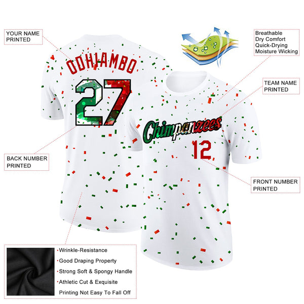 Custom White Mexican Flag Red Kelly Green-Black 3D Performance T-Shirt alternate