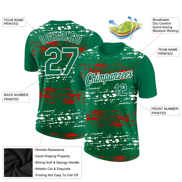 Custom Kelly Green Red-White 3D Mexico Performance T-Shirt alternate