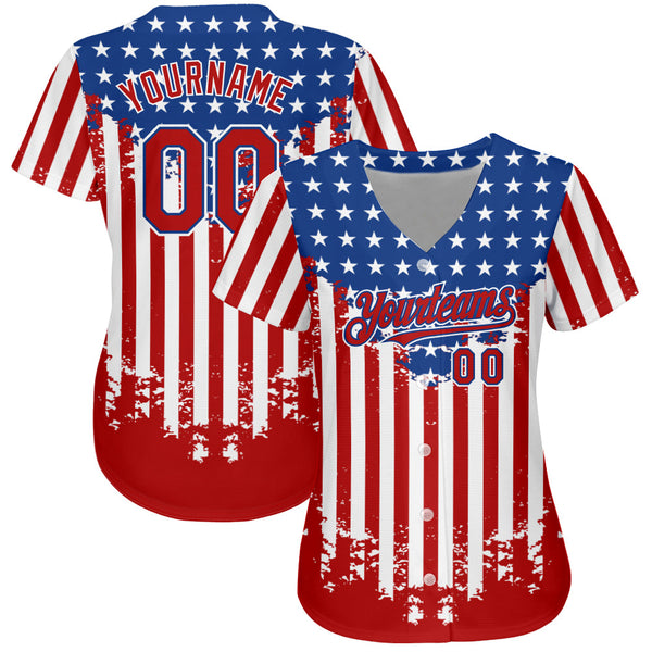 Custom Red Royal-White 3D American Flag Authentic Baseball Jersey alternate