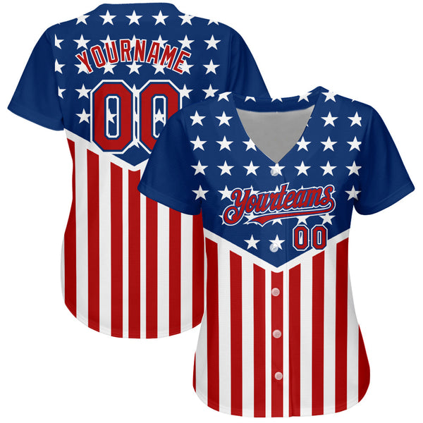 Custom Royal Red-White 3D American Flag Authentic Baseball Jersey alternate