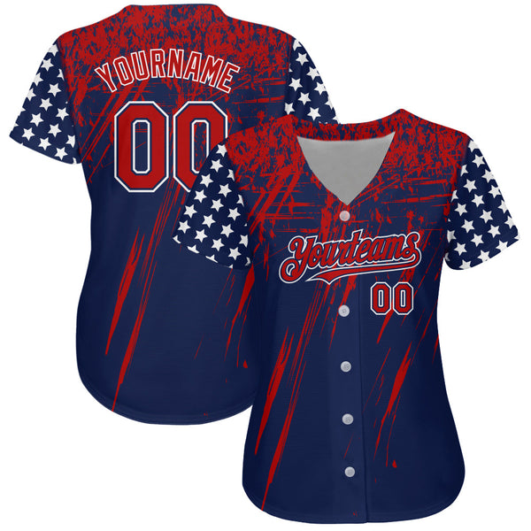 Custom Navy Red-Royal 3D American Flag Authentic Baseball Jersey alternate