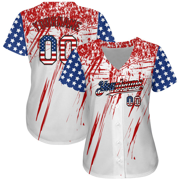 Custom White USA Flag Royal Red-Black 3D Authentic Baseball Jersey alternate
