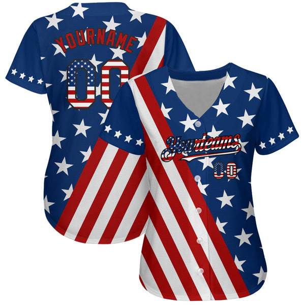 Custom Royal USA Flag Red-Black 3D Authentic Baseball Jersey alternate