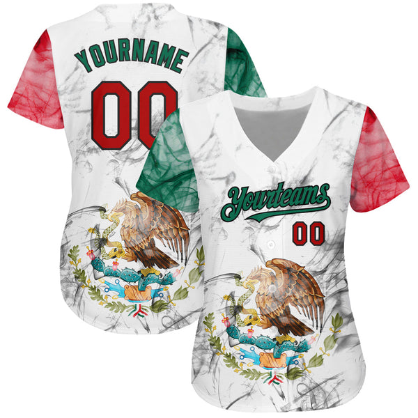 Custom White Red Kelly Green-Black 3D Mexican Flag Authentic Baseball Jersey alternate