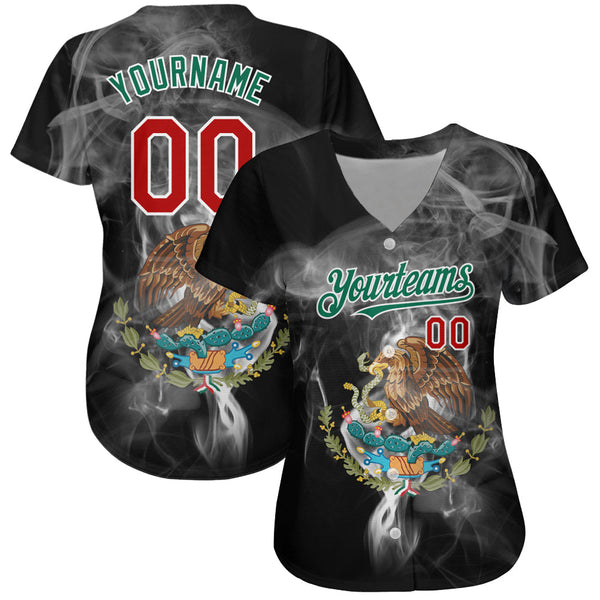 Custom Black Red Kelly Green 3D Mexico Authentic Baseball Jersey alternate