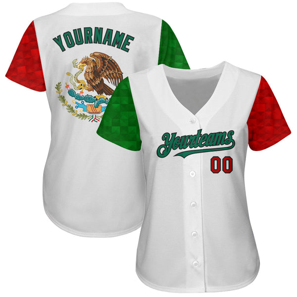 Custom White Red Kelly Green-Black 3D Mexican Flag Authentic Baseball Jersey alternate