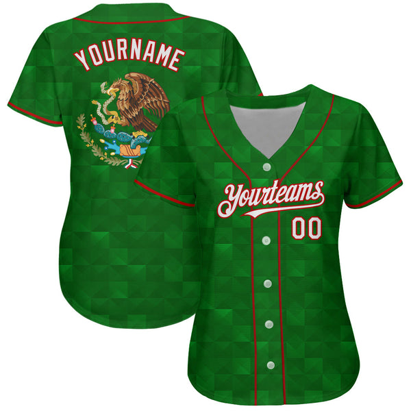 Custom Kelly Green White-Red 3D Mexico Authentic Baseball Jersey alternate